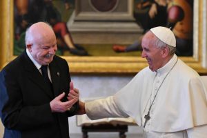 epa06045187 Pope Francis (R) receives the Grand Master of the Sovereign Military Order of Malta, Giacomo Dalla Torre del Tempio di Sanguinetto during a private audience at the Vatican, 23 June 2017. EPA/ALBERTO PIZZOLI / POOL