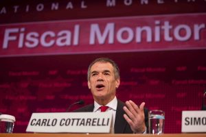 International Monetary Fund's Director of Fiscal Affairs Department Carlo Cottarelli answers questions during the Fiscal Monitor Press Conference April 16, 2013 at the IMF Headquarters in Washington, DC. IMF Photograph/Stephen Jaffe